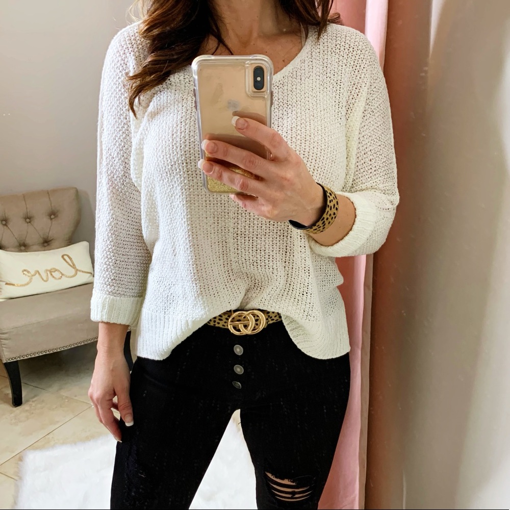 White long sleeve knit shirt